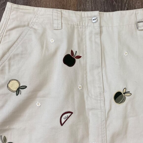 Christopher & Banks 90s Beige Cotton Embroidered Fruit A-Line Skirt Size 10 - Picture 3 of 6